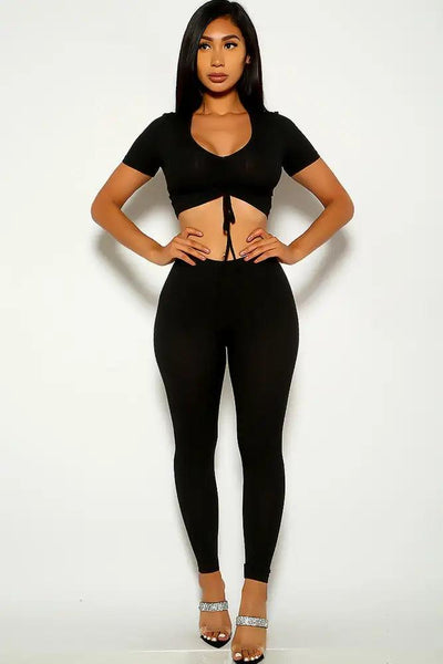 Black Ribbed Two Piece Outfit - AMIClubwear