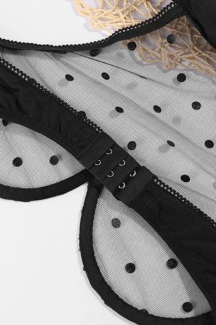 Black Ribbon Mesh Halter Sexy Lingerie 2 Pc Set