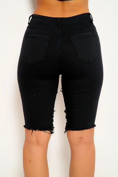 Black Ripped Casual Shorts - AMIClubwear