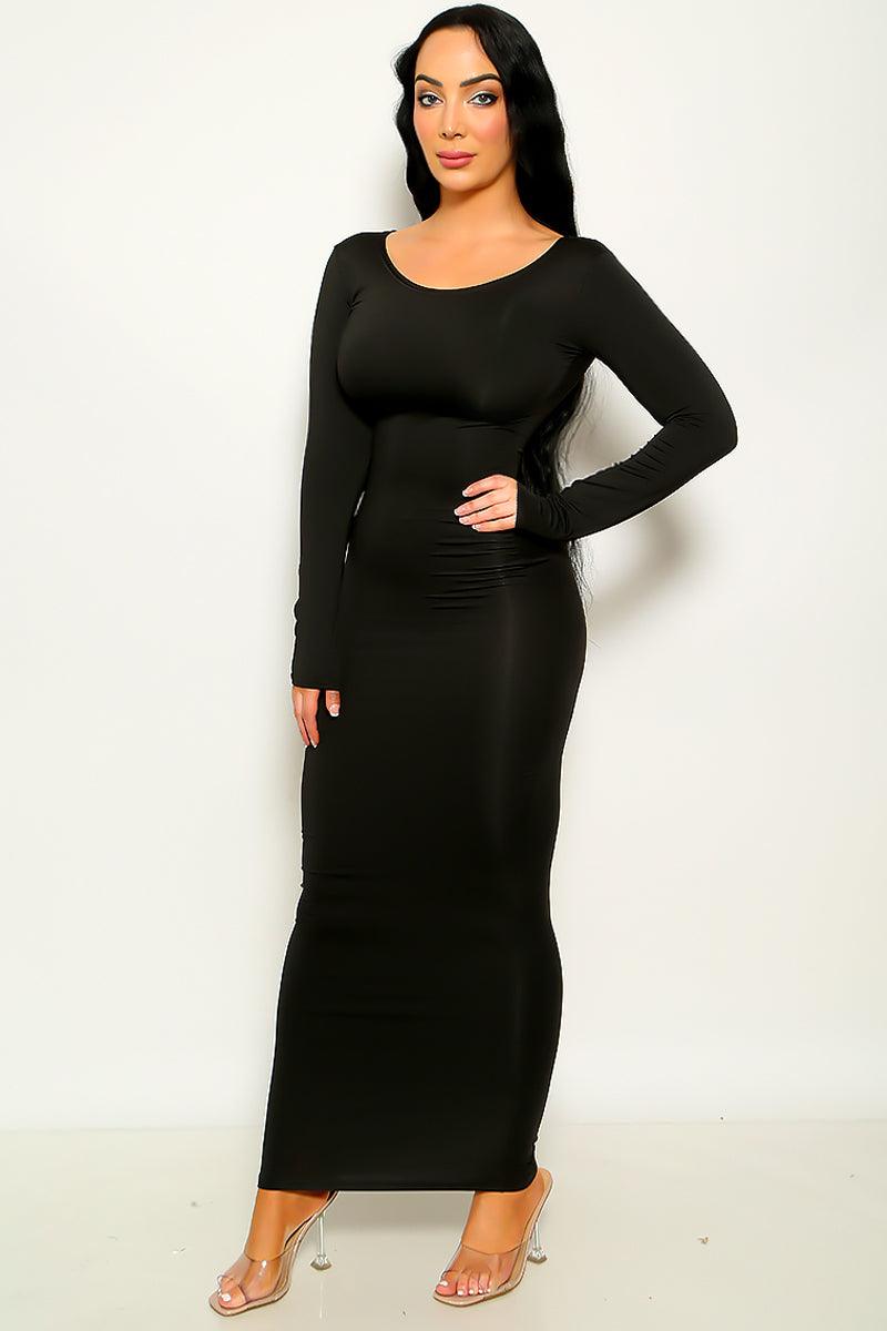 Black Round Neck Long Sleeve Maxi Dress - AMIClubwear