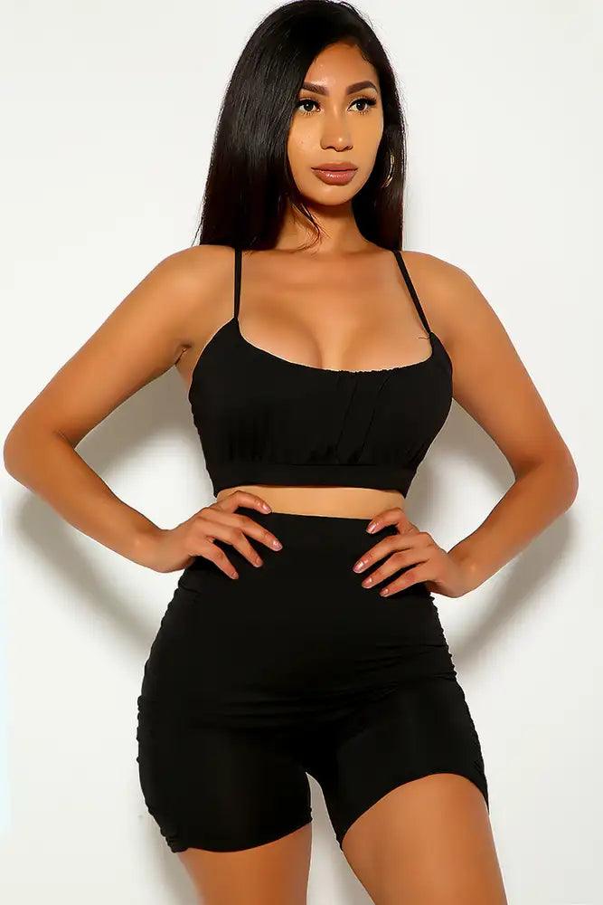 Black Ruched Sleeveless Two Piece Outfit - AMIClubwear