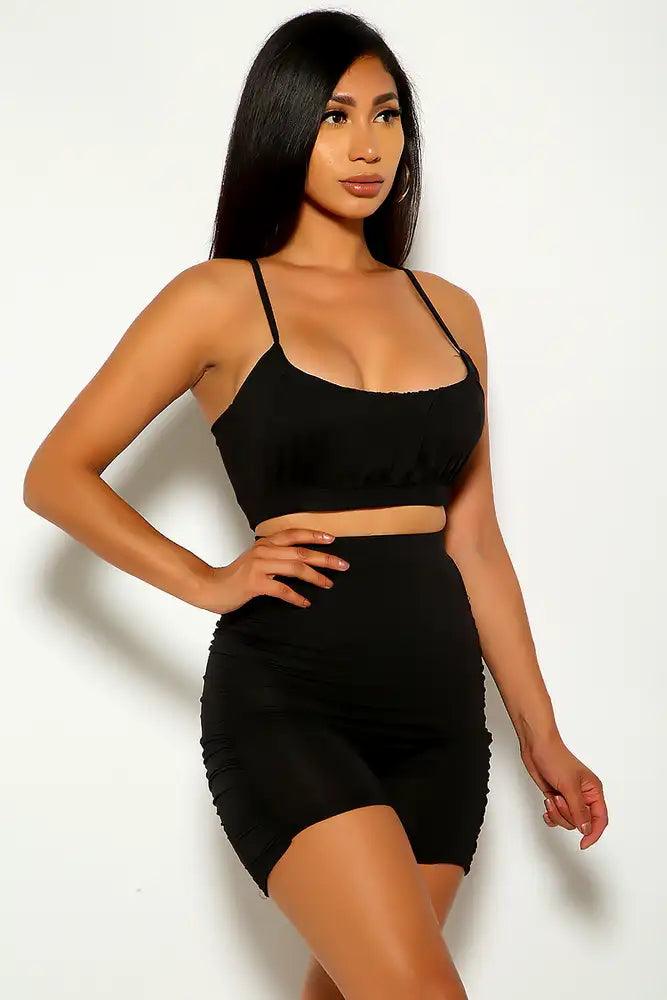 Black Ruched Sleeveless Two Piece Outfit - AMIClubwear