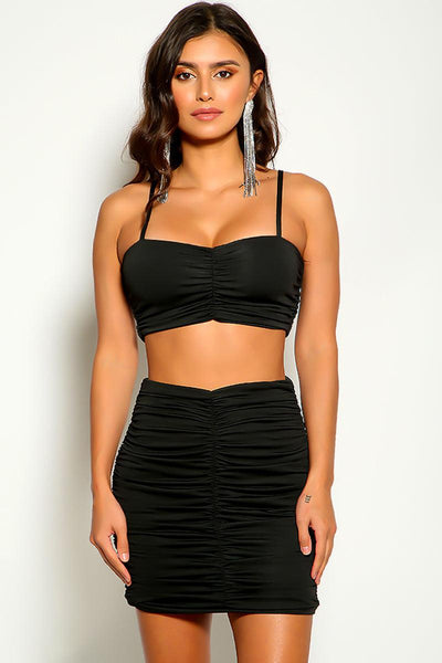 Black Ruched Sleeveless Two Piece Sexy Dress - AMIClubwear