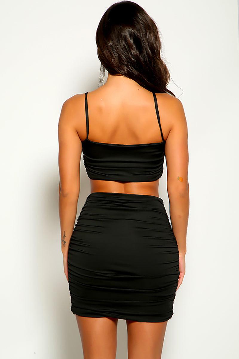 Black Ruched Sleeveless Two Piece Sexy Dress - AMIClubwear