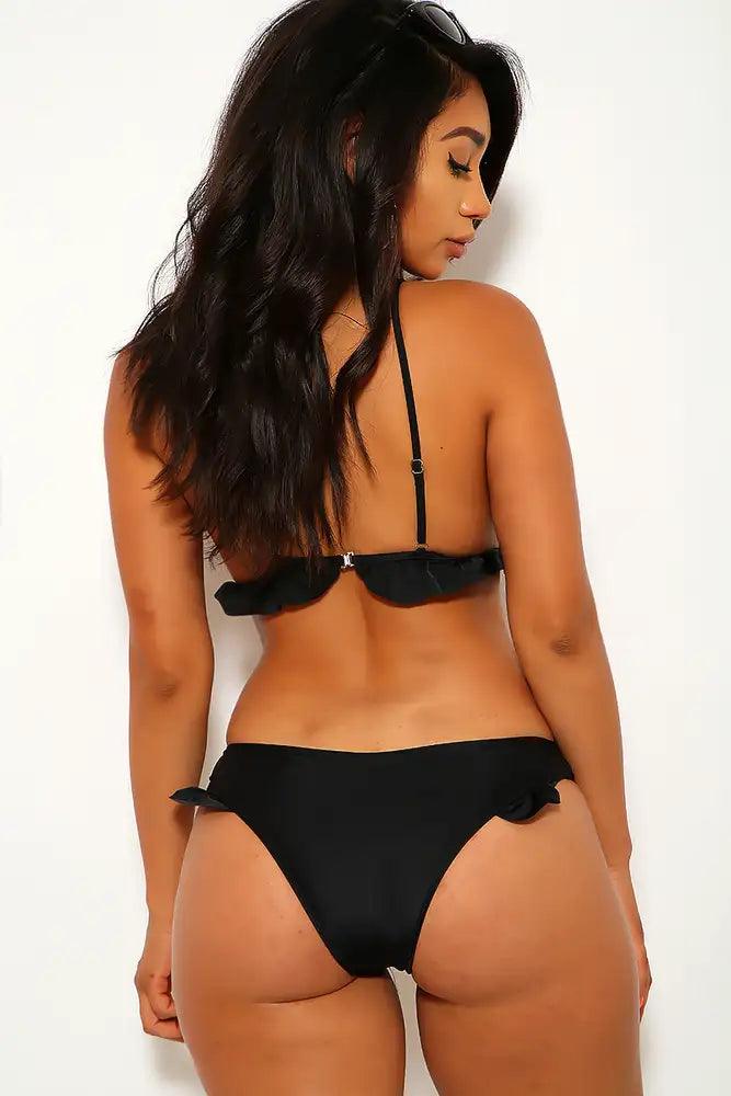 Black Ruffled Cheeky Two Piece Swimsuit - AMIClubwear