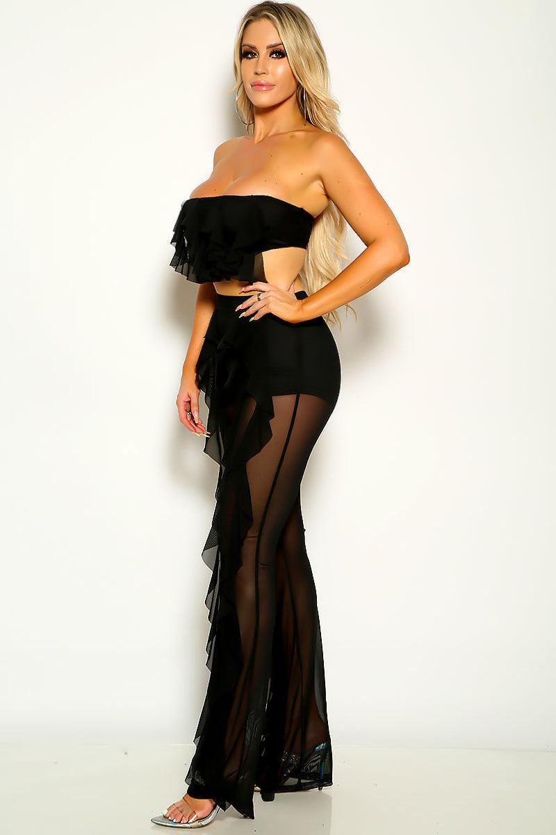 Black Ruffled Strapless Sexy Two Piece Outfit - AMIClubwear