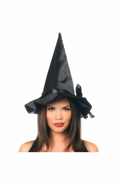 Black Satin Ribbon Witch Hat - Daisy Corsets