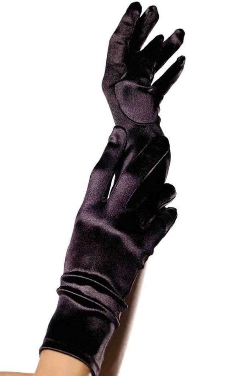 Black Satin Wrist Length Costume Gloves - AMIClubwear