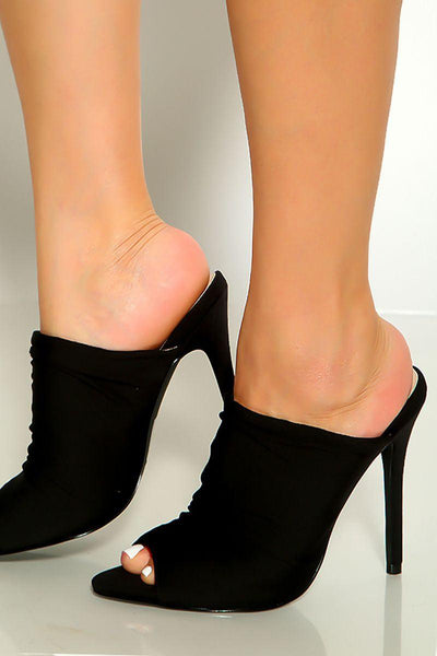 Black Scrunched Slip On High Heels - AMIClubwear