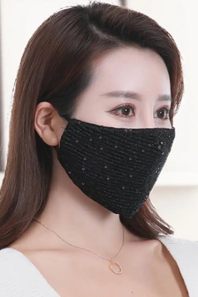 Black Sequin Reusable 1 Piece Face Mask - AMIClubwear