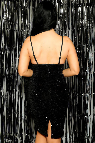 Black Sequin V-Neck Spagetti Strap Sexy Party Dress - AMIClubwear