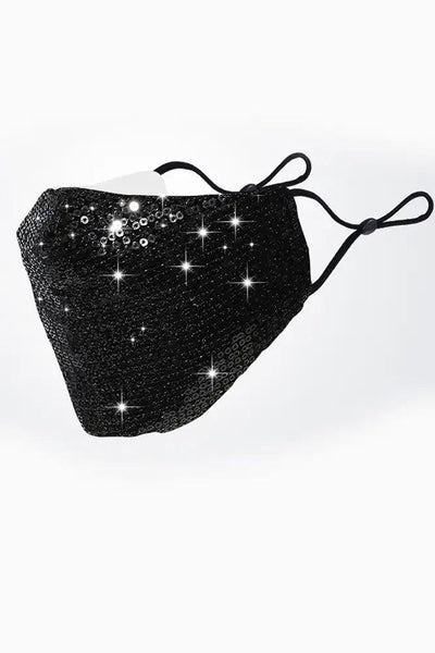 Black Sequins Washable 1 Piece Face Mask - AMIClubwear