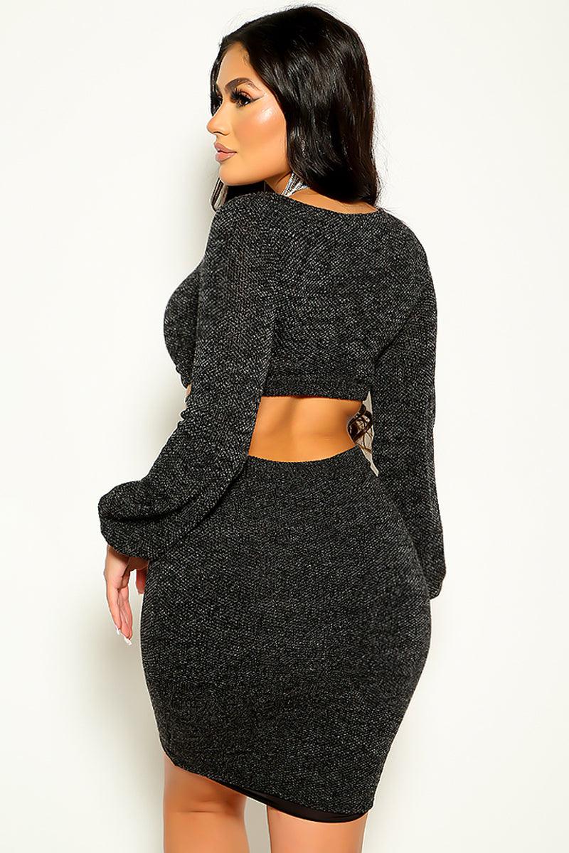 Black Sexy 2 Pc Knitted Sweater Crop Top & Skirt Dress - AMIClubwear