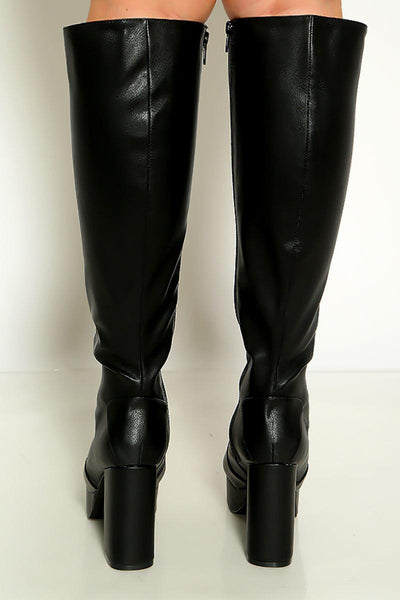 Black Sexy Chunky Platform Zip Up Thigh High Boots - AMIClubwear