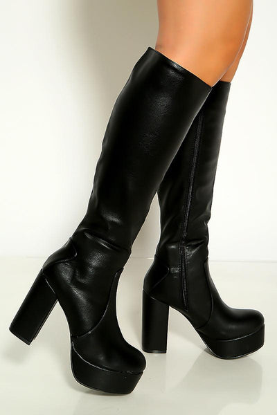 Black Sexy Chunky Platform Zip Up Thigh High Boots - AMIClubwear