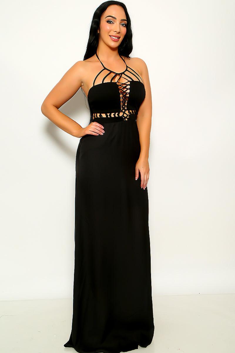 Black Sexy Cut Out Halter Maxi Party Dress - AMIClubwear
