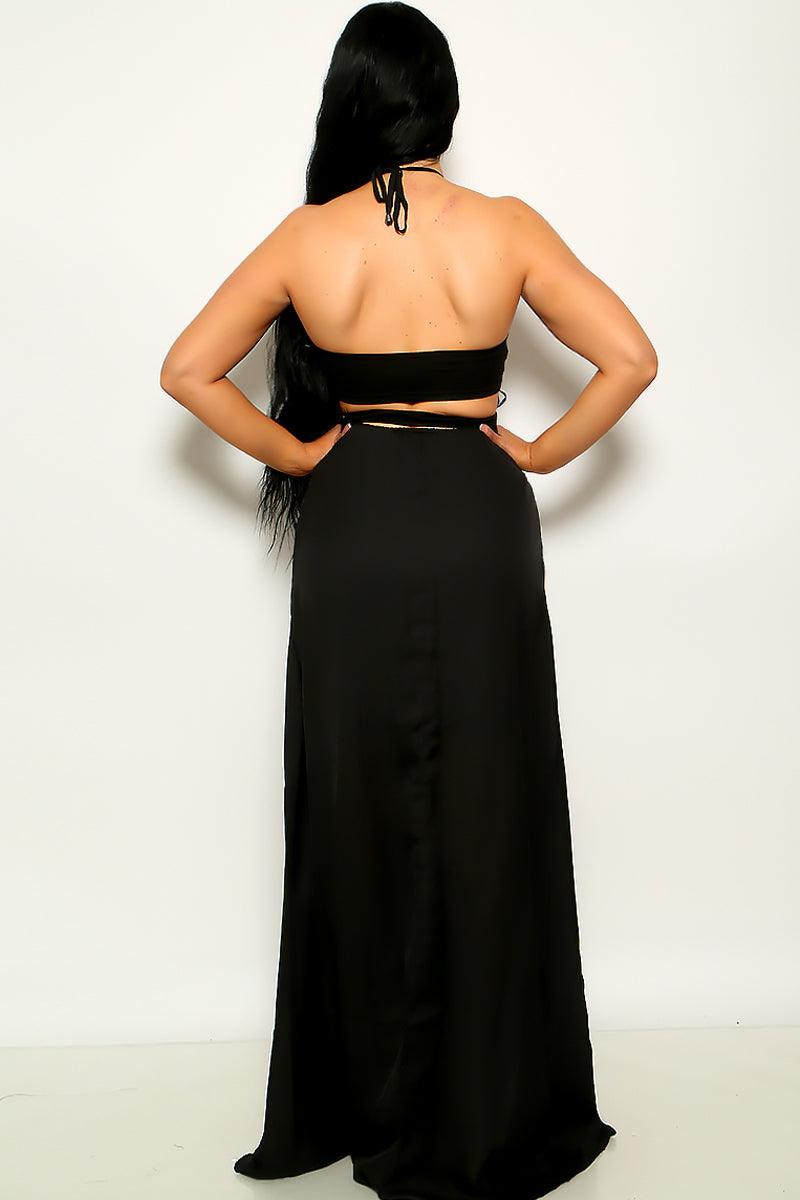 Black Sexy Cut Out Halter Maxi Party Dress - AMIClubwear