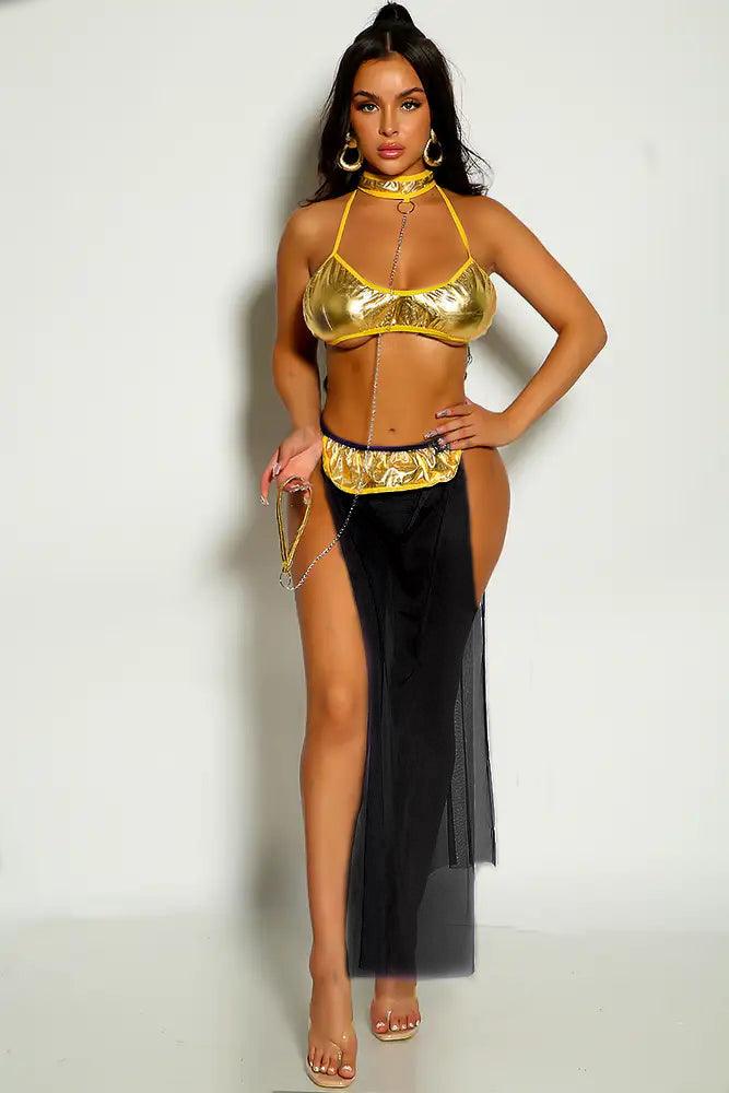 Black Sexy Open Slit 3pc Slave Princess Costume - AMIClubwear