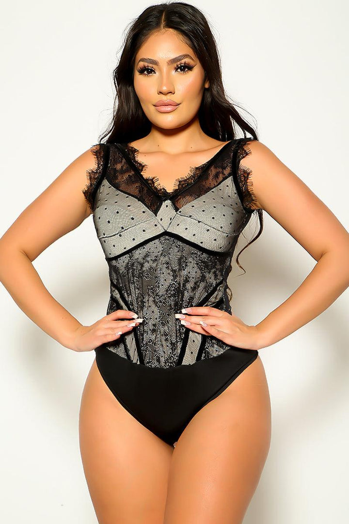 Black Sexy Sheer Mesh Bodysuit  AMIClubwear