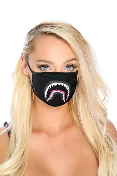 Black Shark Print Washable Face Mask - AMIClubwear