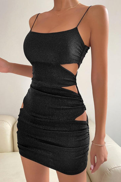 Black Shimmery Cut Out Sleeveless Party Dress - AMIClubwear