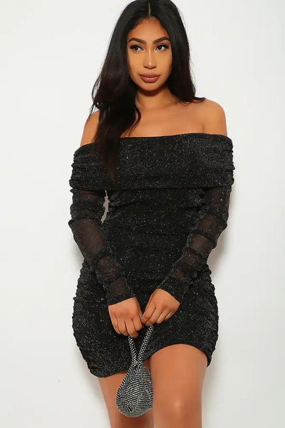 Black Shimmery Mesh Party Dress - AMIClubwear