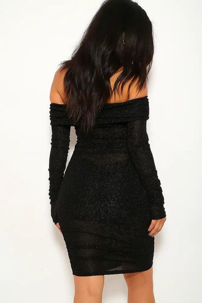 Black Shimmery Off The Shoulder Party Dress - AMIClubwear