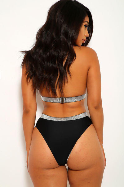 Black Shimmery Two Piece Swimsuit - AMIClubwear