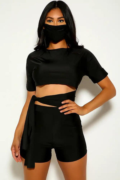 Black Short Sleeve Casual Three Piece Outfit - AMIClubwear