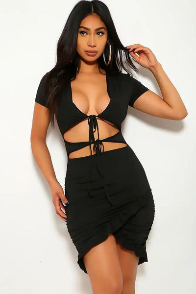 Black Short Sleeve Cut Out Party Dress - AMIClubwear
