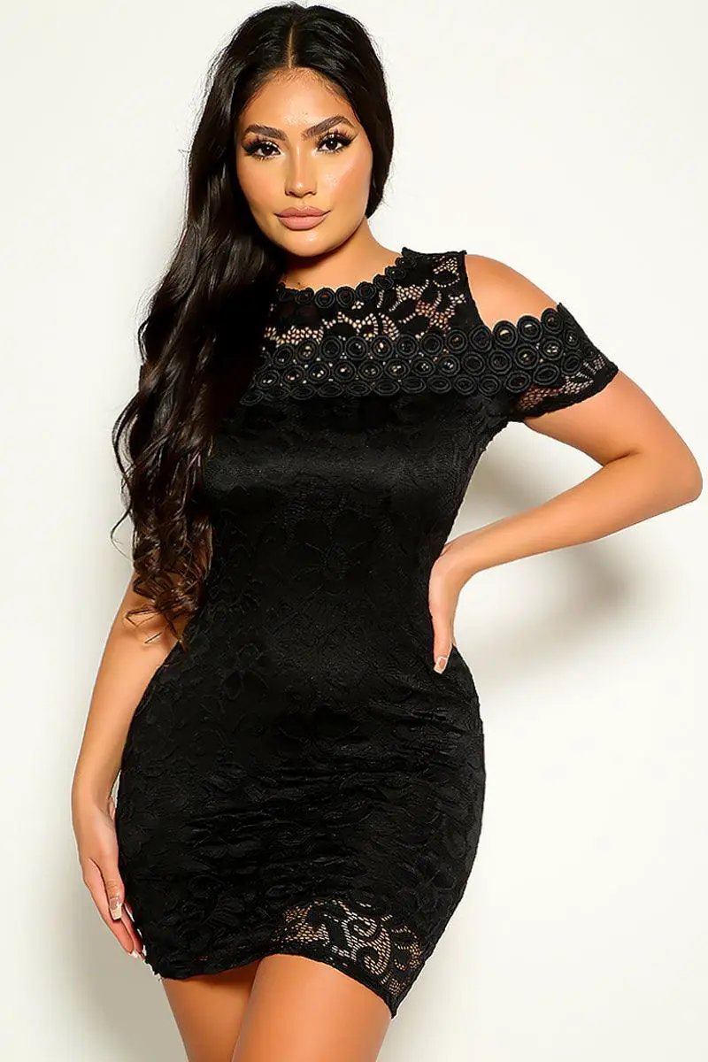 Black Short Sleeve Floral Lace Design Sexy Dress – AMIClubwear