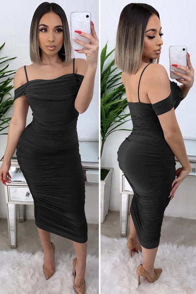 Black Short Sleeve Maxi Party Dress - AMIClubwear