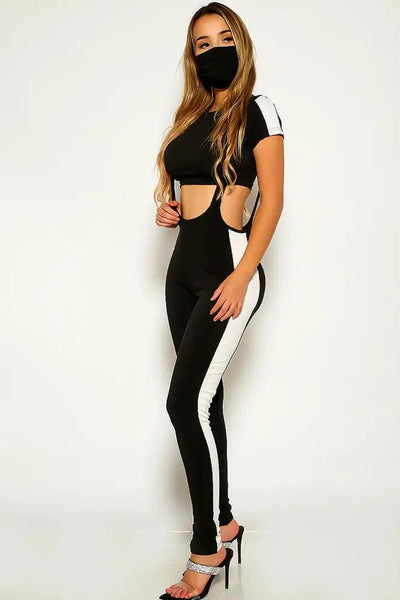 Black Short Sleeve Over All Three Piece Outfit - AMIClubwear