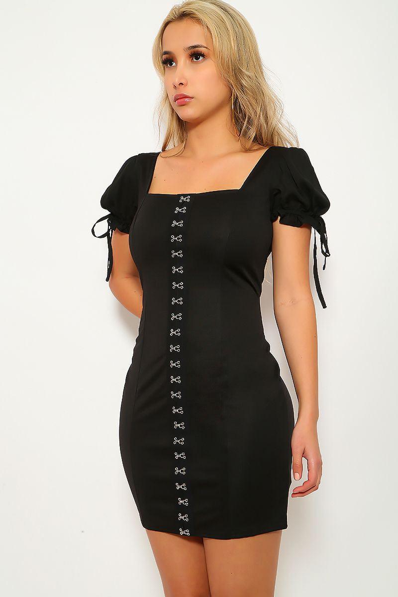 Black Short Sleeve Party Dress - AMIClubwear