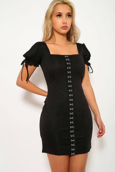 Black Short Sleeve Party Dress - AMIClubwear