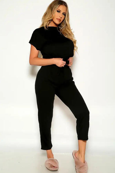 Black Short Sleeve Two Piece Outfit - AMIClubwear