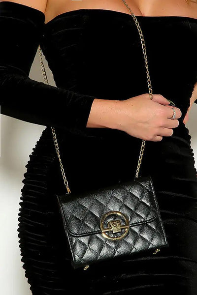 Black Shoulder Strap Chain Detail Handbag - AMIClubwear