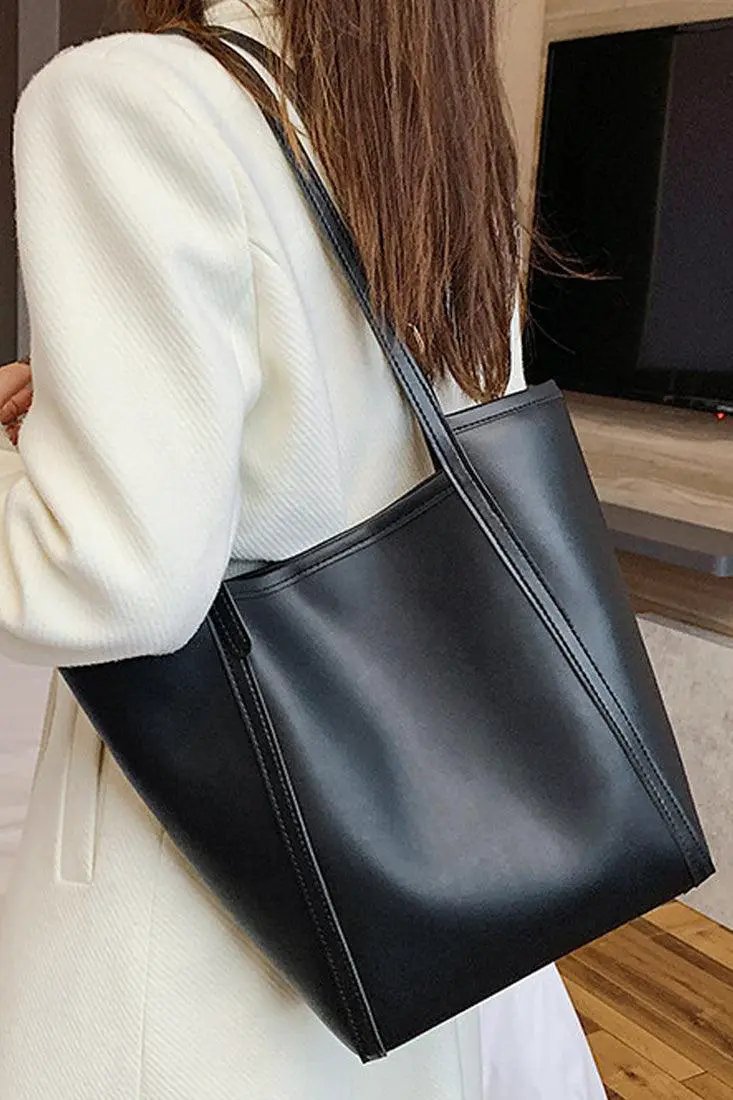 Beige Shoulder Strap Tote Bag