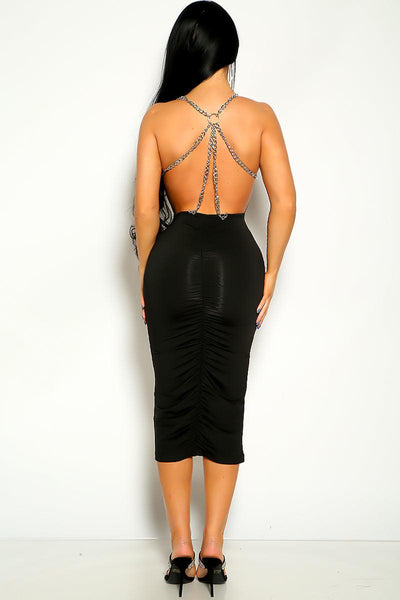 Black Silver Chain Back Detail Sleeveless Midi Dress - AMIClubwear