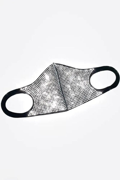 Black Silver Rhinestone Accent Face Mask - AMIClubwear