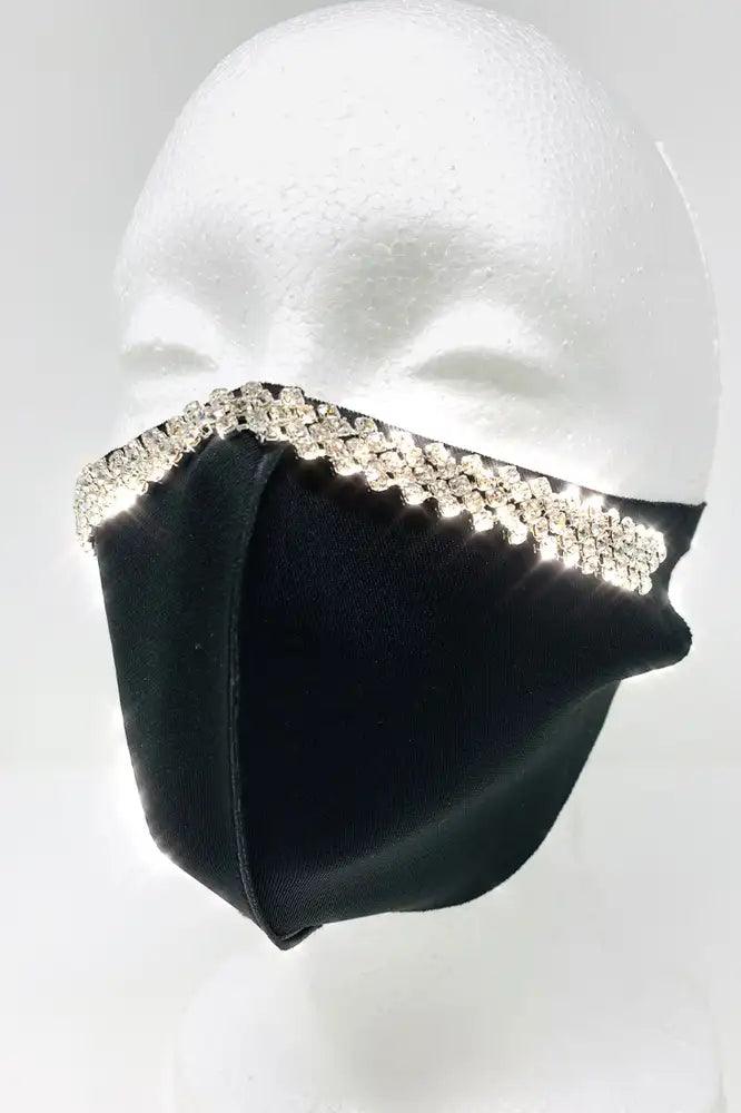 Black Silver Rhinestone Accent Face Mask - AMIClubwear
