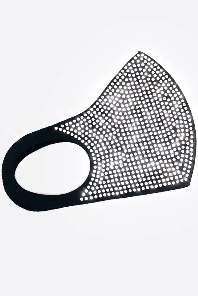 Black Silver Rhinestone Accent Face Mask - AMIClubwear