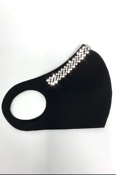 Black Silver Rhinestone Accent Face Mask - AMIClubwear