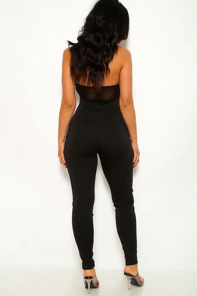 Black Silver Rhinestones Cut Out Jumpsuit - AMIClubwear