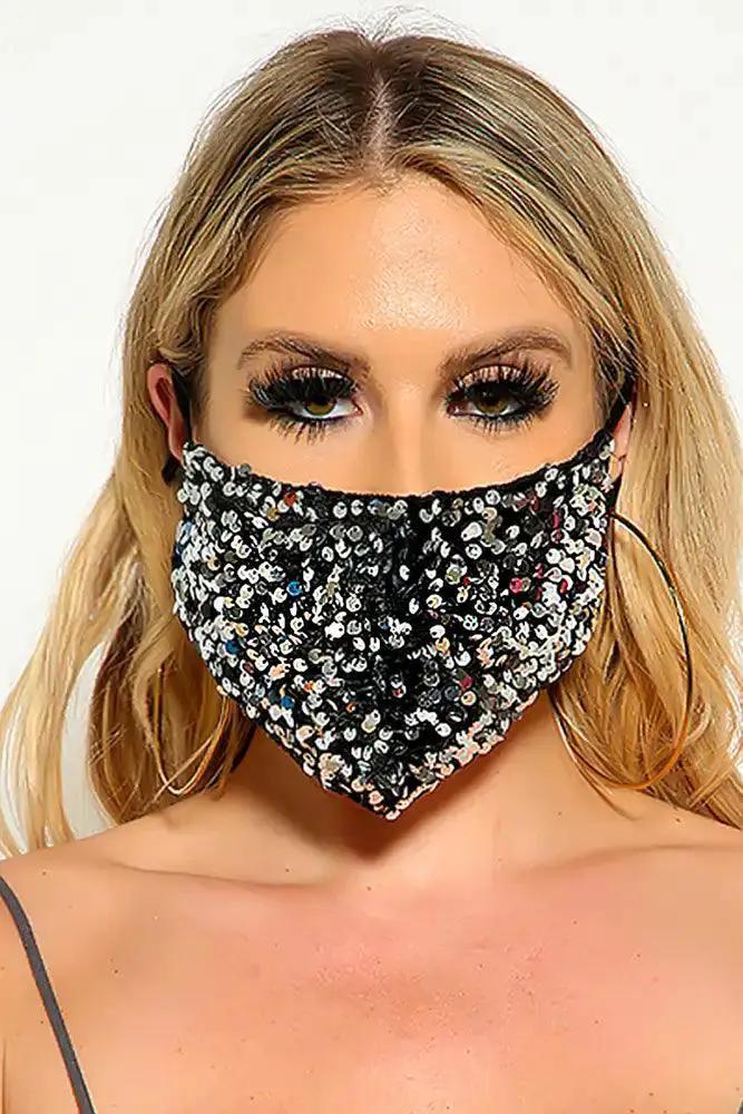 Black Silver Velvet Sequin Reusable Mask