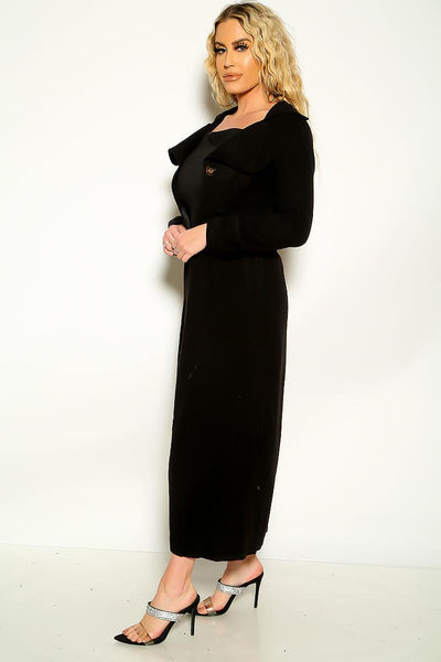 Black Single Button Long Sleeve Maxi Length Overcoat - AMIClubwear