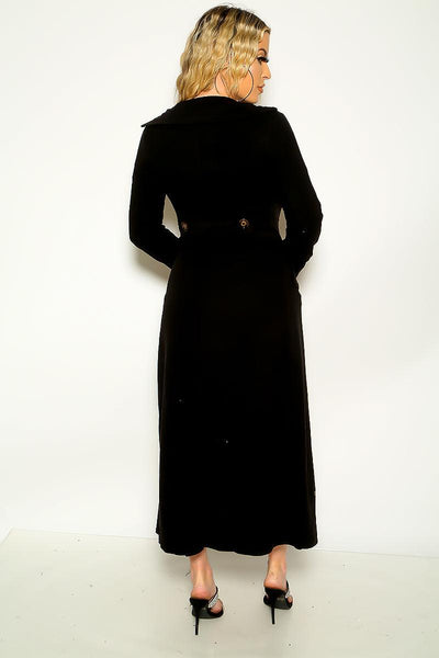 Black Single Button Long Sleeve Maxi Length Overcoat - AMIClubwear