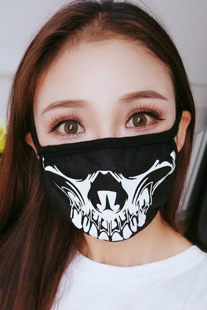 Black Skull Print Washable Reusable 1 Piece Face Mask - AMIClubwear