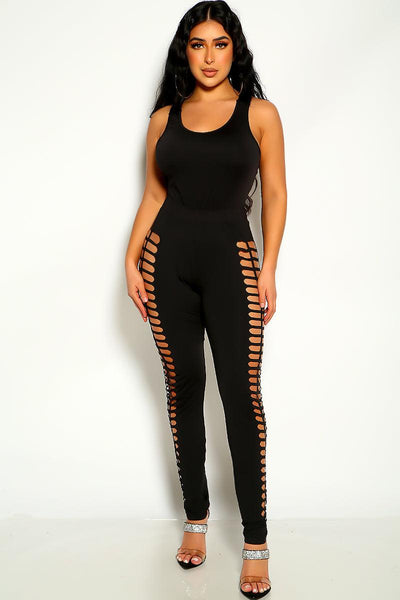 Black Sleeveless Caged Detail Jumpsuit - AMIClubwear