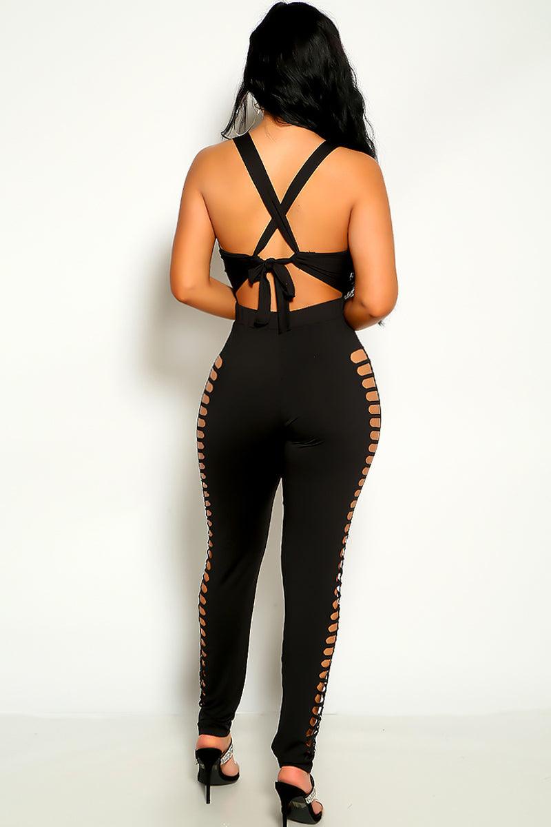Black Sleeveless Caged Detail Jumpsuit - AMIClubwear
